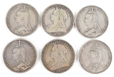 Lot 78 - Six Queen Victoria silver crowns, 1897, 1887...