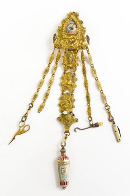 Lot 103 - A 19th century Chatelaine, having a button...