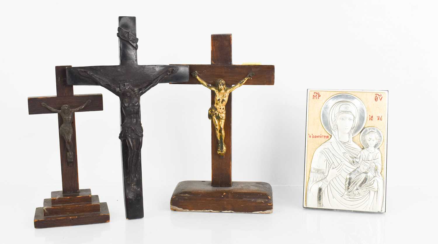 Lot 338 - Three crucifixes and an icon.