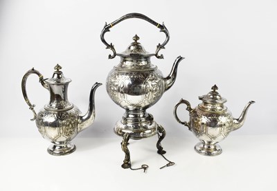 Lot 132 - A fine silver plated tea set comprising kettle...