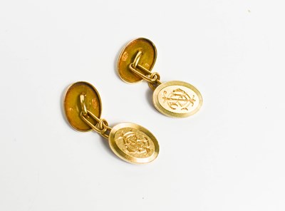 Lot 208 - A pair of 18ct gold oval cufflinks, engraved...