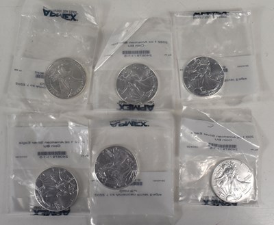 Lot 369 - A group of six 2022,1oz, American Silver Eagle...