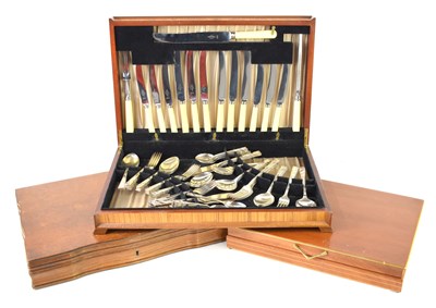 Lot 149 - Three canteens of cutlery to include a silver...
