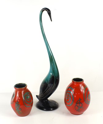 Lot 183 - A pair of red Italian vases together with a...