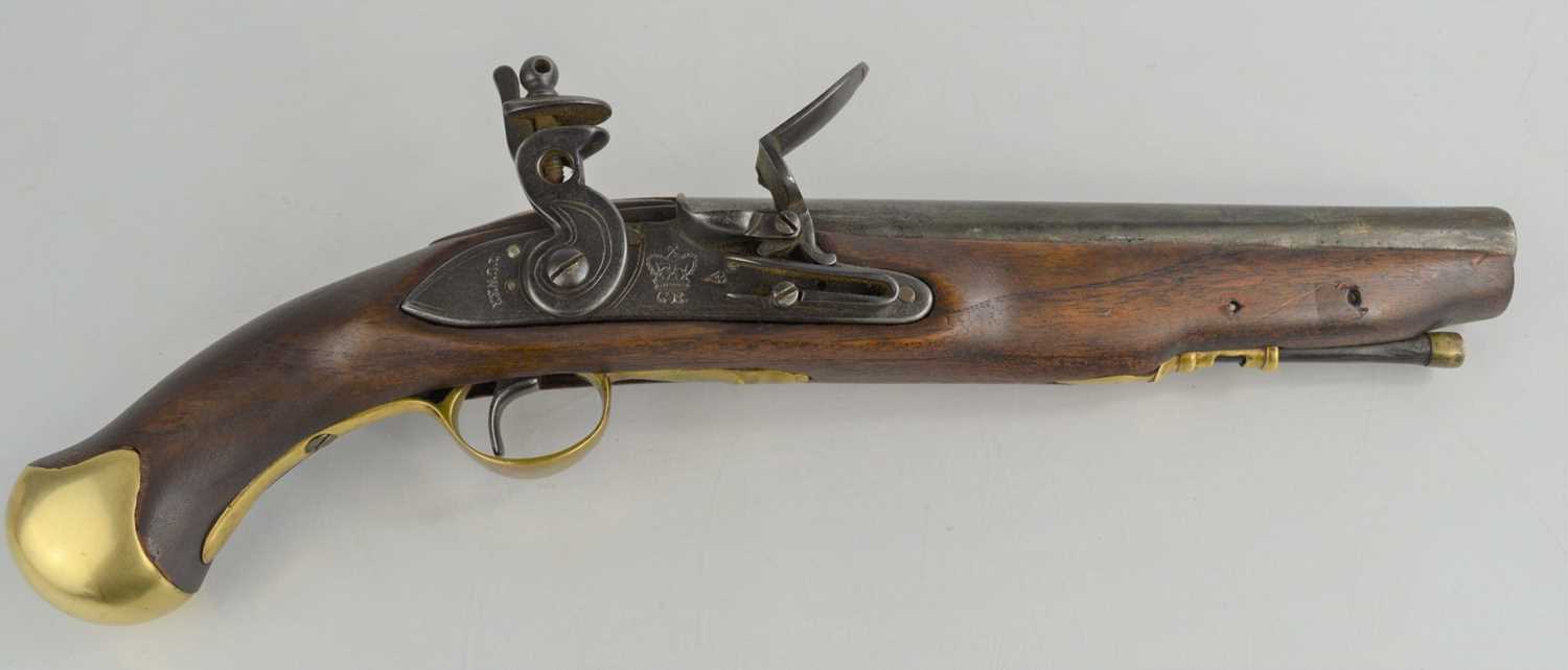 Lot 456 - A British flintlock pistol 1800s style, marked...