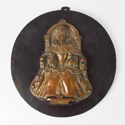 Lot 57 - A cast bronze or brass plaque depicting Queen...