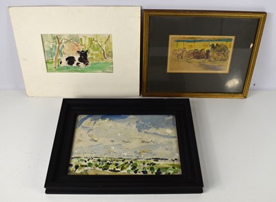 Lot 475 - An abstract landscape, also oil on board,...