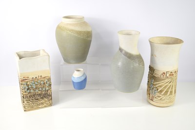 Lot 34 - Two Janet Gough vases decorated with landscape...