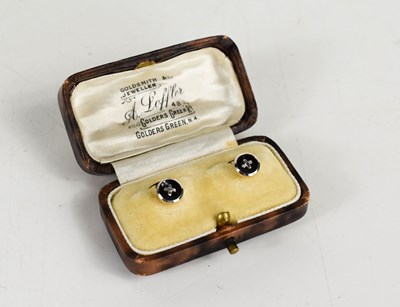 Lot 75 - A pair of 18ct white gold and jet collar studs,...