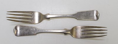 Lot 374 - Two silver forks, fiddle pattern, hallmarked...