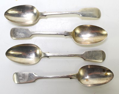 Lot 375 - A group of four fiddle pattern dessert spoons,...