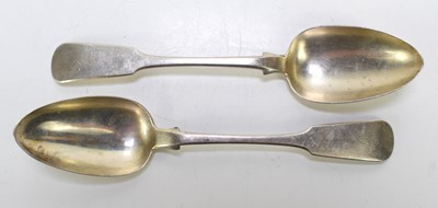 Lot 378 - Two silver tablespoons in the fiddle pattern,...