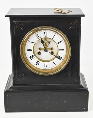 Lot 293 - A late 19th century slate mantle clock, with...