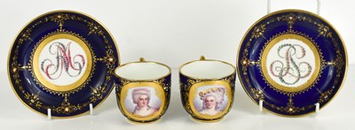 Lot 267 - A pair of Sevres 19th century cups and saucers,...