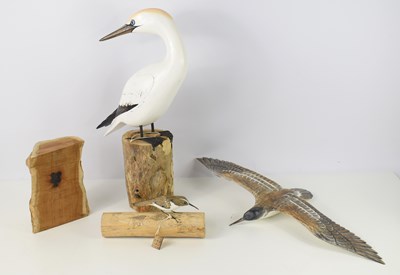 Lot 439 - Three wooden handpainted birds, one example...