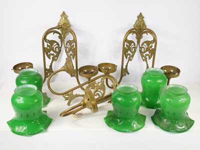 Lot 507 - Three brass wall sconces, each with two...