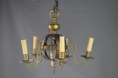 Lot 501 - A brass four branch chandelier of central...