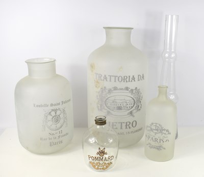 Lot 200 - Three frosted glass decorative jars to include...