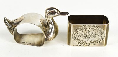 Lot 278 - Two silver napkin rings, one in the form of a...