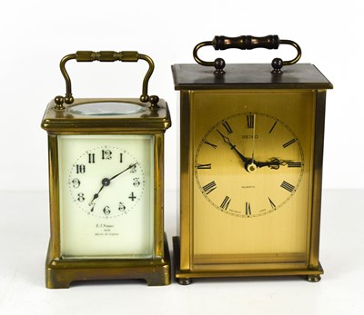 Lot 300 - An E.J Vokes of Bath brass carriage clock,...