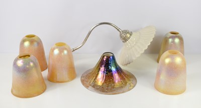 Lot 132 - Five matching iridescent glass lamp shades of...