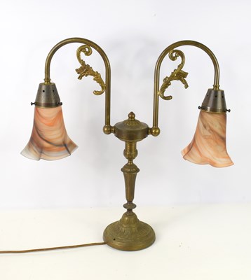 Lot 122 - A brass effect twin branch table lamp with two...