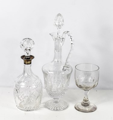 Lot 197 - A cut glass decanter with silver collar, a...