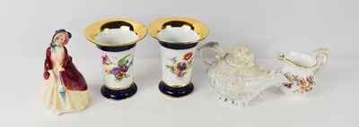 Lot 206 - A pair of Meissen style vases painted with...