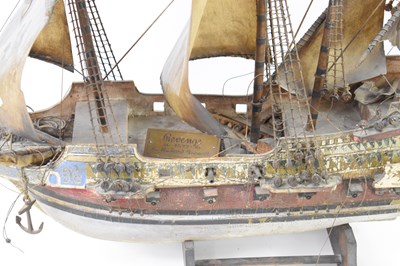 Lot 327 - A large wooden model sailing ship on stand,...