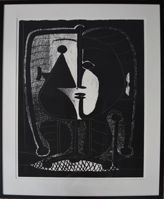 Lot 97 - A monochrome lithograph, abstract portrait, 88...