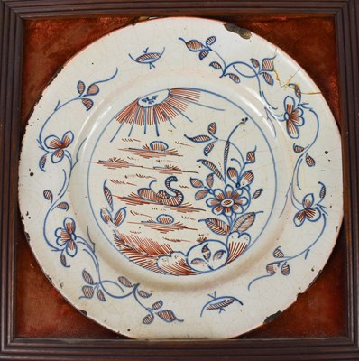 Lot 258 - An early 18th Century tin glazed Delft plate,...