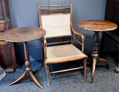 Lot 543 - An Edwardian oak armchair together with two...