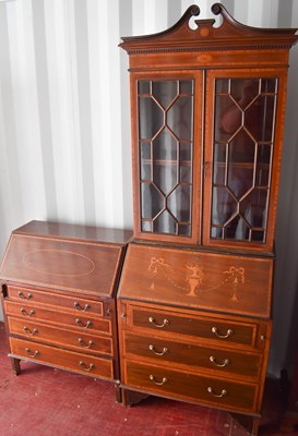 Lot 539 - An Edwardian bureau bookcase with glazed upper...