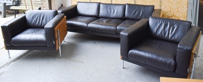 Lot 170 - A Habitat brown leather chrome and wood three...