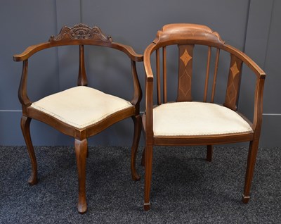 Lot 535 - An Edwardian inlaid mahogany carver chair...