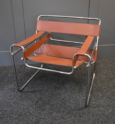 Lot 169 - A Marcel Breuer chrome and tan leather Wasilly...