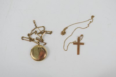 Lot 280 - A 9ct gold cross pendant and necklace together...