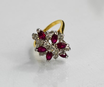 Lot 53 - A 9ct gold, diamond and pink ruby cluster ring,...