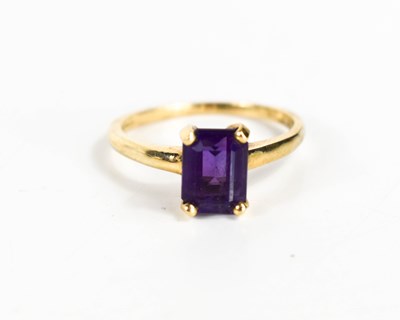 Lot 72 - A 9ct gold and amethyst ring, the emerald cut...