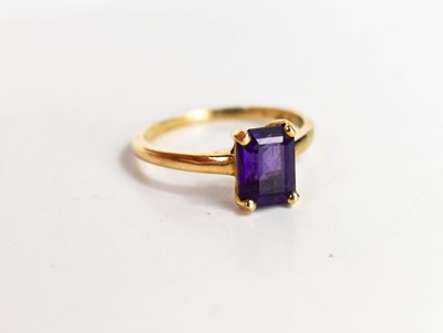 Lot 72 - A 9ct gold and amethyst ring, the emerald cut...