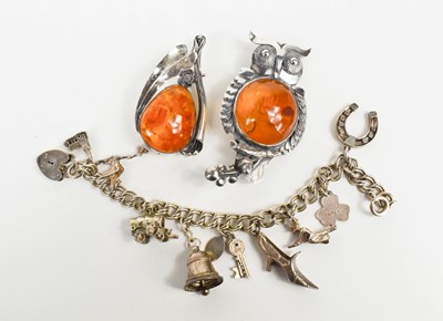 Lot 184 - An 800 silver and amber brooch, in the Art...