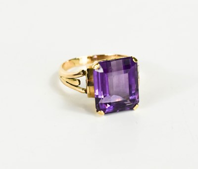 Lot 100 - A 9ct gold and amethyst set dress ring, the...