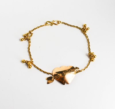 Lot 216 - A gold bracelet set with a double love heart,...