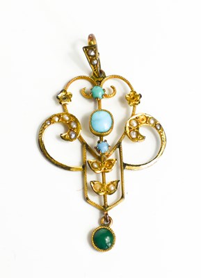 Lot 102 - A pretty Edwardian 9ct gold, turquoise and...