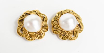 Lot 218 - A pair of Japanese cultured pearl and gold...