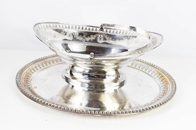 Lot 392 - A silver plated oval pedestal basket with...