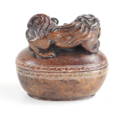 Lot 93 - A Chinese soapstone box and cover of oval form...