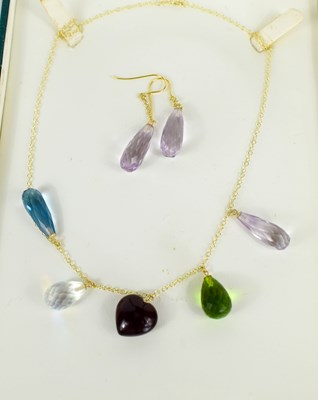 Lot 133 - A 9ct gold and cut stone necklace, together...