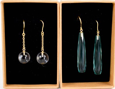 Lot 295 - A pair of long cut quartz drop earrings, of...