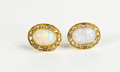 Lot 137 - A pair of gold, diamond and opal earrings, the...